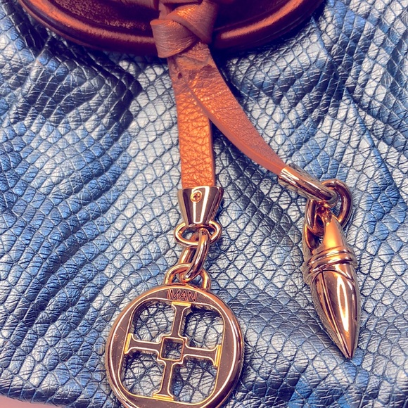 Iman Clutch light blue and brown purse~ worn - Picture 2 of 8